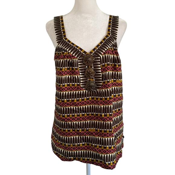 Milly brown & gold pattern sleeveless silk tank top size 6 - Picture 1 of 12